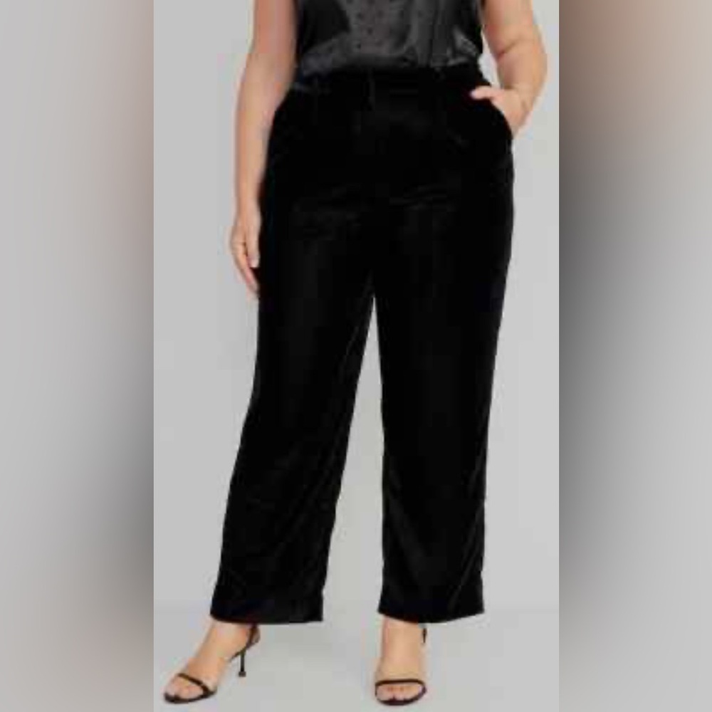 Old Navy Black Taylor‎ Pleated Wide leg velvet Trouser pant size XL